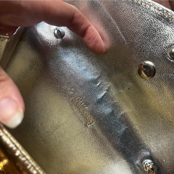 Vintage 60s Walborg Metallic Gold & Silver Faux Snakeskin Envelope Clutch Purse